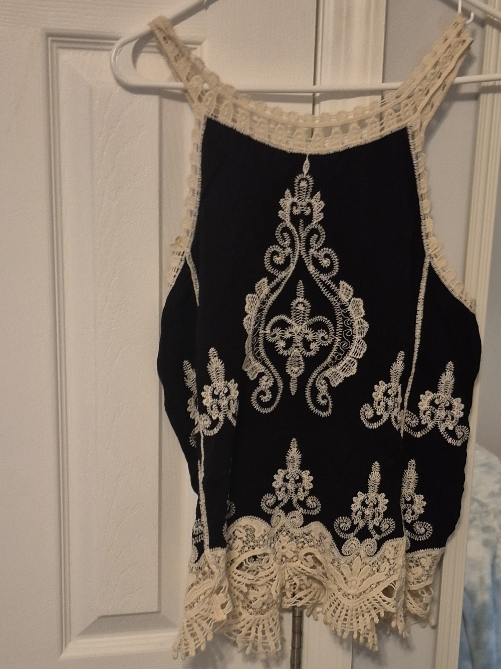 Ultra Pink Black Tank Top with Cream Crochet Trim - Picture 2 of 3